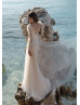 Long Sleeves Ivory Lace Tulle Sparkly Boho Beach Wedding Dress